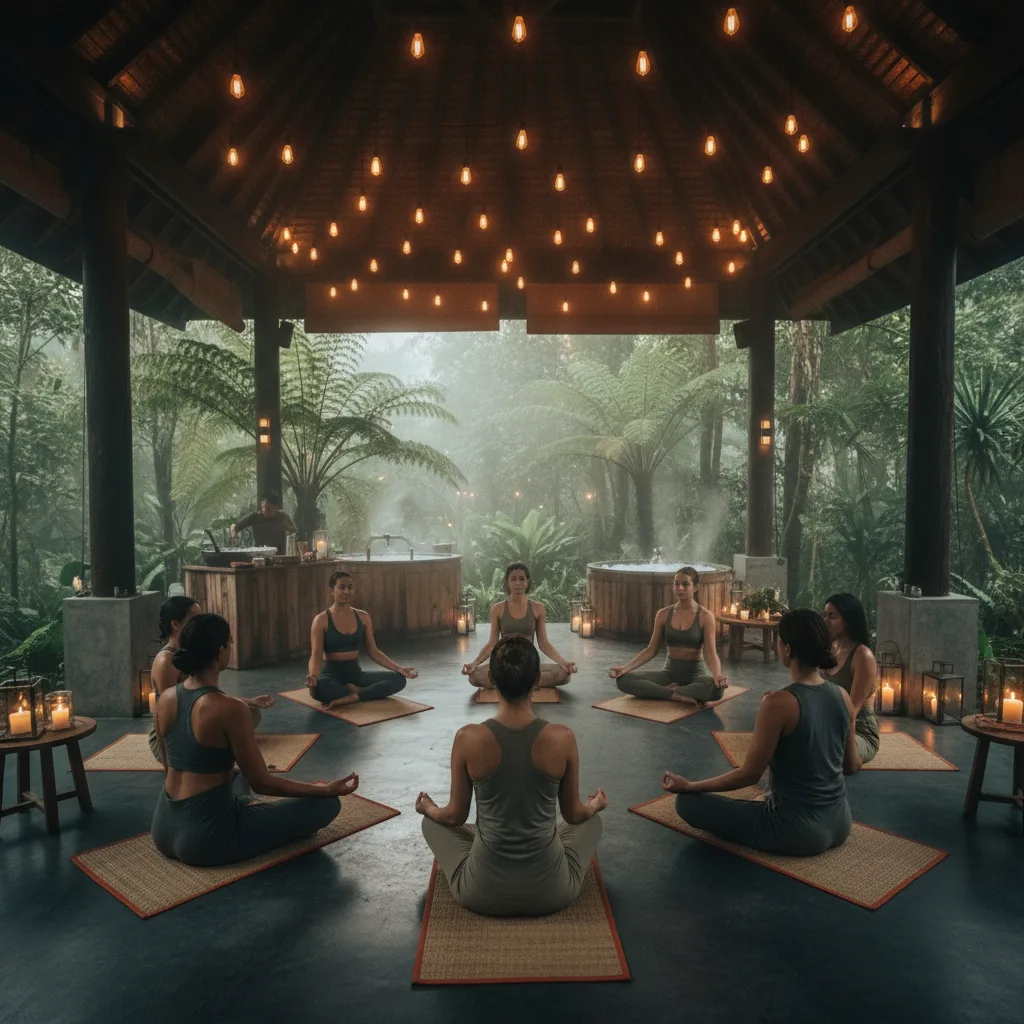 Chiang Mai pop-up wellness event in a jungle pavilion.
