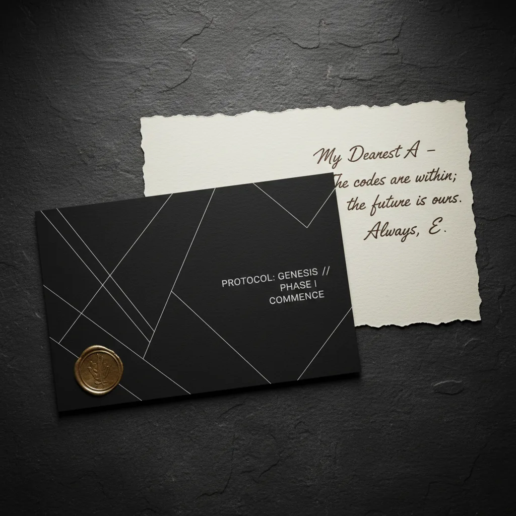 Instruction card and letter on dark surface.